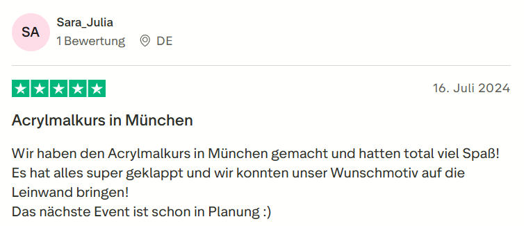 Kundenbewertung zu Mister Neo Acrylmalkurs JGA in München – 5 Sterne Rezension