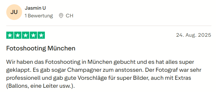 Kundenbewertung zu Mister Neo Fotoshooting JGA in München – 5 Sterne Rezension
