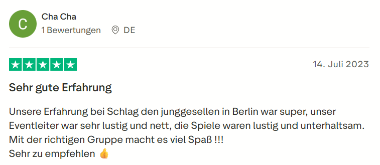 Kundenbewertung zu Mister Neo Schlag den ...! JGA in Berlin – 5 Sterne Rezension
