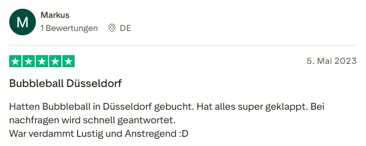 Kundenbewertung zu Mister Neo Bubble Soccer JGA in Düsseldorf – 5 Sterne Rezension