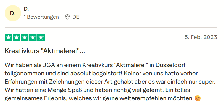 Kundenbewertung zu Mister Neo Malkurs JGA in Düsseldorf – 5 Sterne Rezension