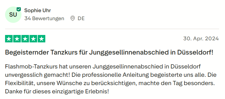 Kundenbewertung zu Mister Neo Tanzkurs JGA in Düsseldorf – 5 Sterne Rezension