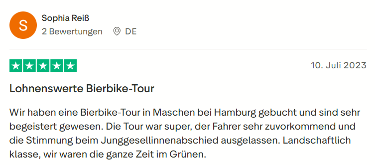 Kundenbewertung zu Mister Neo Bierbike Tour JGA in Hamburg – 5 Sterne Rezension