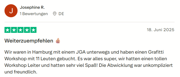 Kundenbewertung zu Mister Neo Graffiti Workshop JGA in Hamburg – 5 Sterne Rezension