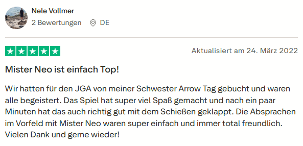 positive Bewertung zu Arrow Tag mit Mister Neo