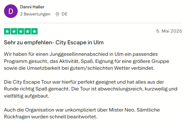 positive Bewertung zum City Escape mit Mister Neo