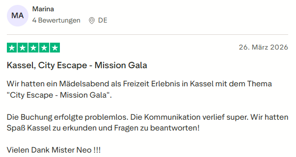 positive Bewertung zum City Escape mit Mister Neo