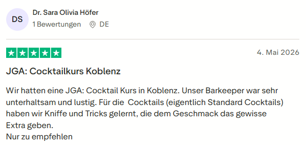 positive Bewertung zum Cocktailkurs mit Mister Neo