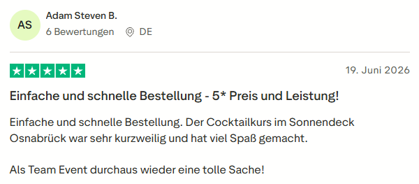 positive Bewertung zum Cocktailkurs mit Mister Neo