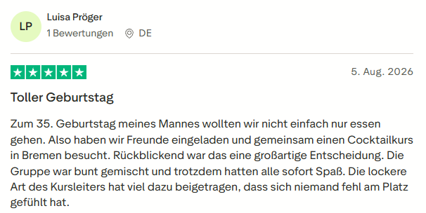positive Bewertung zum Cocktailkurs mit Mister Neo