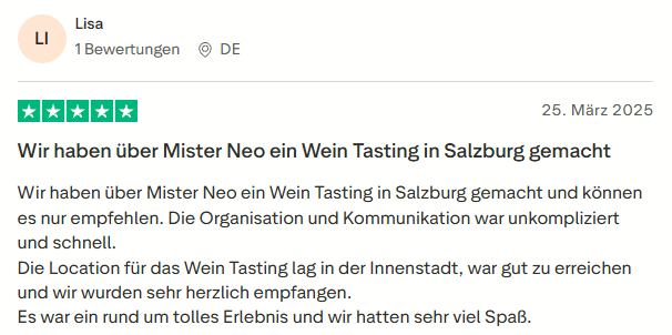 positive Bewertung zum Wein Tasting mit Mister Neo