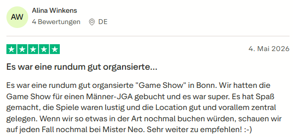 positive Bewertung zur Game Show mit Mister Neo