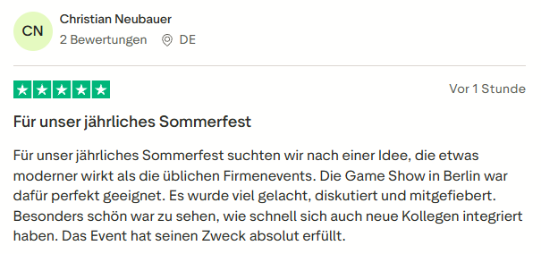 positive Bewertung zur Game Show mit Mister Neo