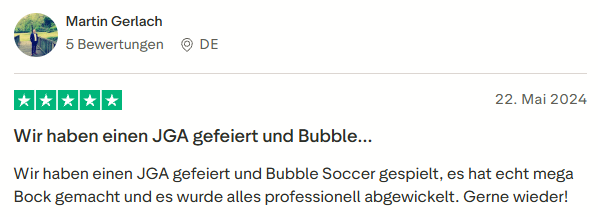 positive Bewertung zu Bubble Soccer mit Mister Neo