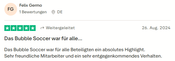 positive Bewertung zu Bubble Soccer mit Mister Neo