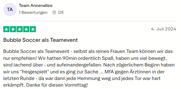 positive Bewertung zu Bubble Soccer mit Mister Neo