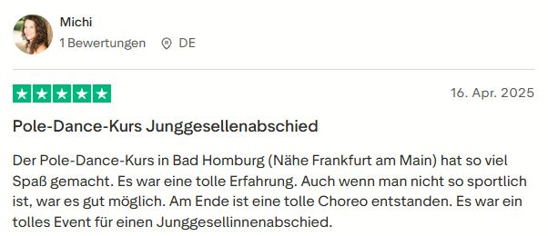 positive Bewertung zum Pole Dance Kurs mit Mister Neo