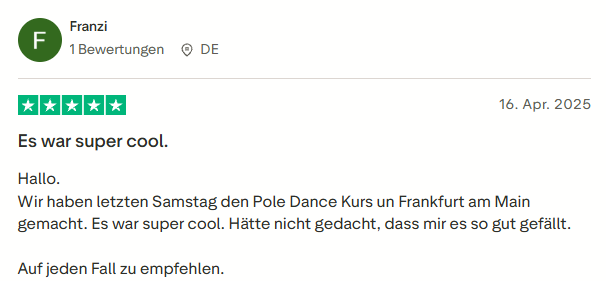 positive Bewertung zum Pole Dance Kurs mit Mister Neo