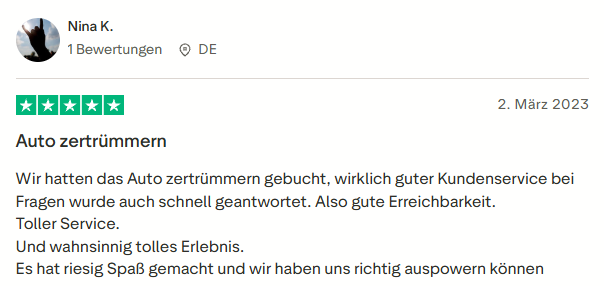 positive Bewertung zum Auto zertrümmern mit Mister Neo