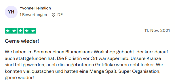 positive Bewertung zum Blumenkranz binden Workshop mit Mister Neo