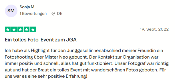 positive Bewertung zum Foto Shooting mit Mister Neo