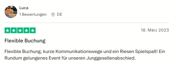 positive Bewertung zum Junggesellenabschied mit Mister Neo