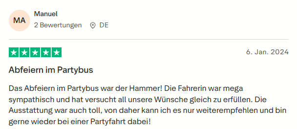 positive Bewertung zum Partybus mit Mister Neo