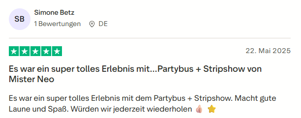 positive Bewertung zum Partybus mit Mister Neo
