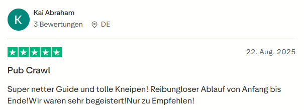 positive Bewertung zum Pub Crawl mit Mister Neo