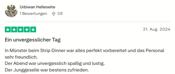 positive Bewertung zum Strip Dinner mit Mister Neo