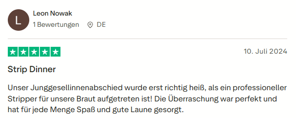 positive Bewertung zum Strip Dinner mit Mister Neo
