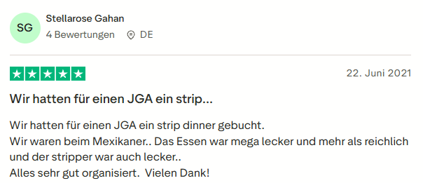 positive Bewertung zum Strip Dinner mit Mister Neo