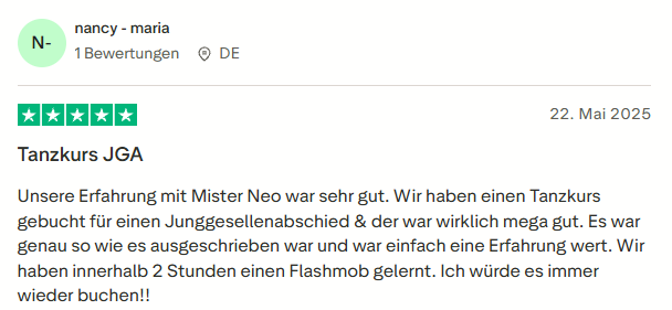 positive Bewertung zum Tanzkurs mit Mister Neo