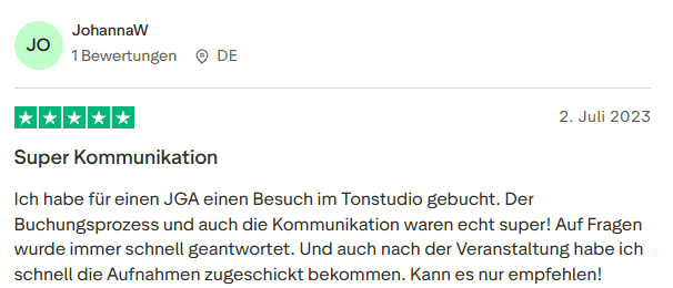 positive Bewertung zur Tonstudio Session mit Mister Neo